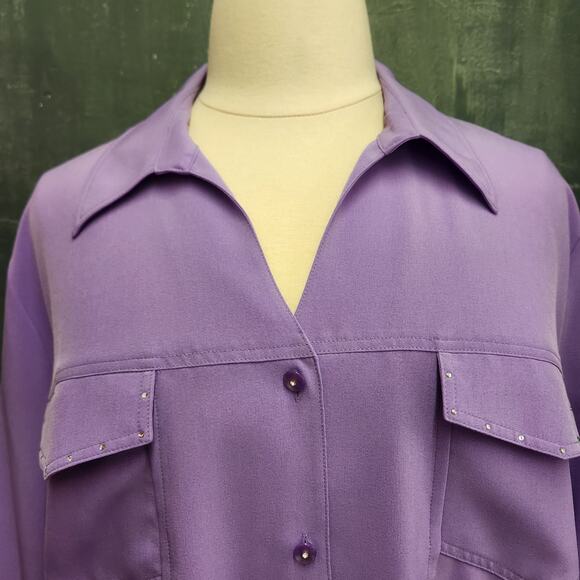 Maggie Barnes Catherines Button Up Studded Pockets 2X Top 3/4 Sleeve #flaw - Picture 2 of 11